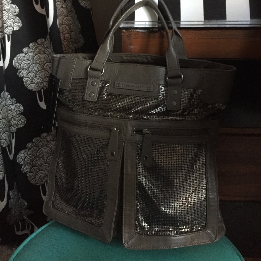 BCBGMaxAzria Metallic Tote Bag - Black and Silver